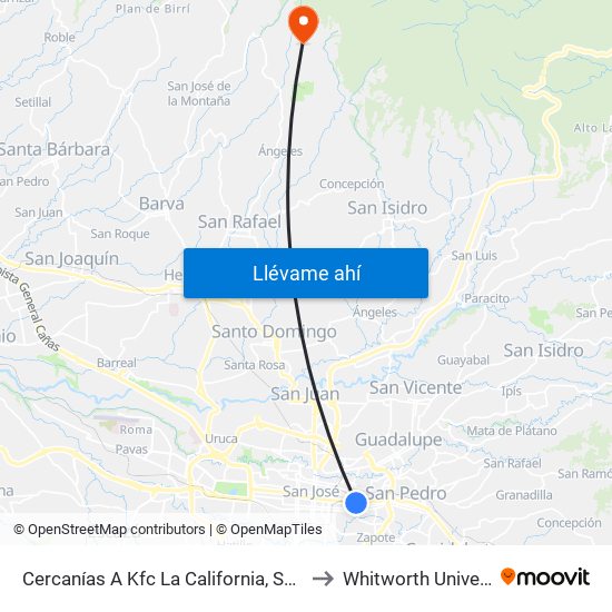 Cercanías A Kfc La California, San José to Whitworth University map