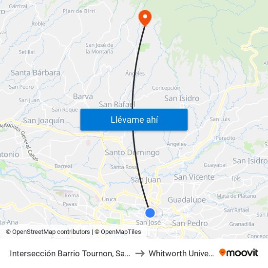 Intersección Barrio Tournon, San José to Whitworth University map