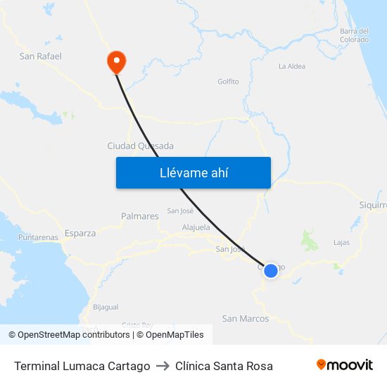 Terminal Lumaca Cartago to Clínica Santa Rosa map
