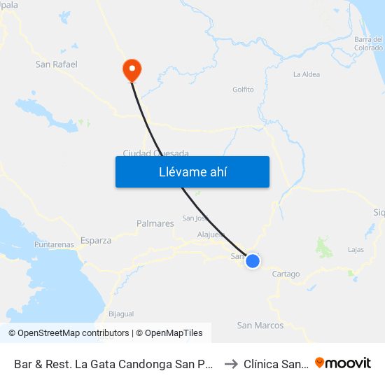 Bar & Rest. La Gata Candonga San Pedro, Montes De Oca to Clínica Santa Rosa map