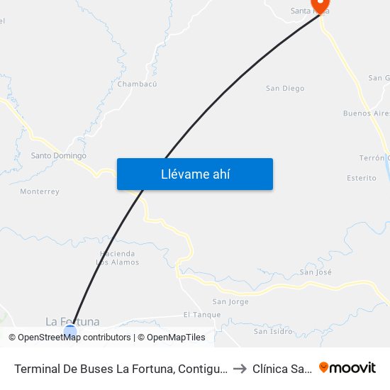 Terminal De Buses La Fortuna, Contiguo A Megasuper La Fortuna to Clínica Santa Rosa map