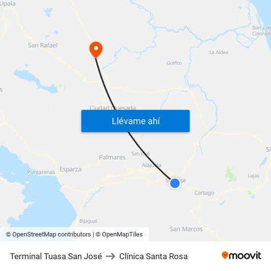 Terminal Tuasa San José to Clínica Santa Rosa map