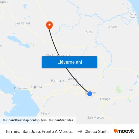 Terminal San José, Frente A Mercado Coca Cola to Clínica Santa Rosa map