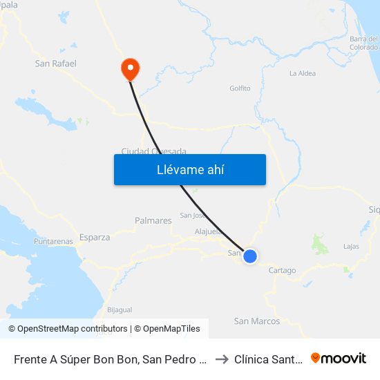 Frente A Súper Bon Bon, San Pedro Montes De Oca to Clínica Santa Rosa map