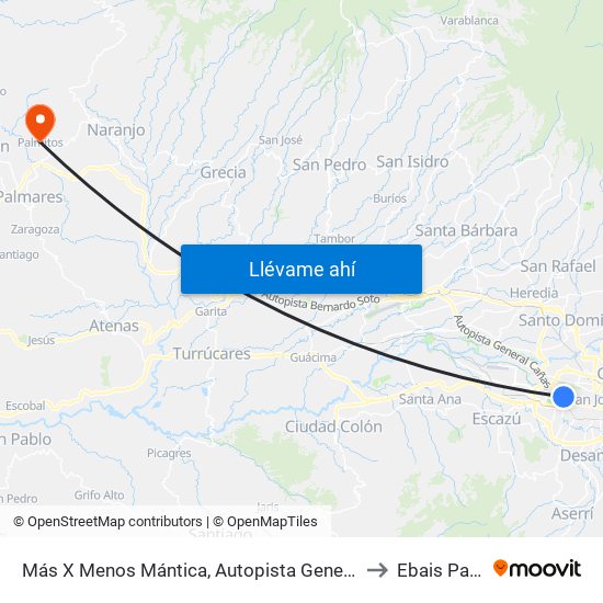Más X Menos Mántica, Autopista General Cañas San José to Ebais Palmitos map