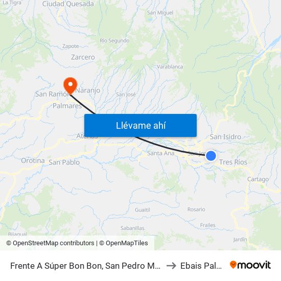 Frente A Súper Bon Bon, San Pedro Montes De Oca to Ebais Palmitos map