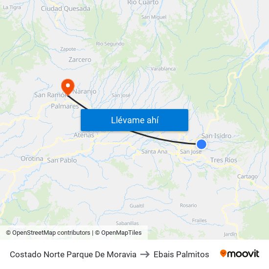 Costado Norte Parque De Moravia to Ebais Palmitos map