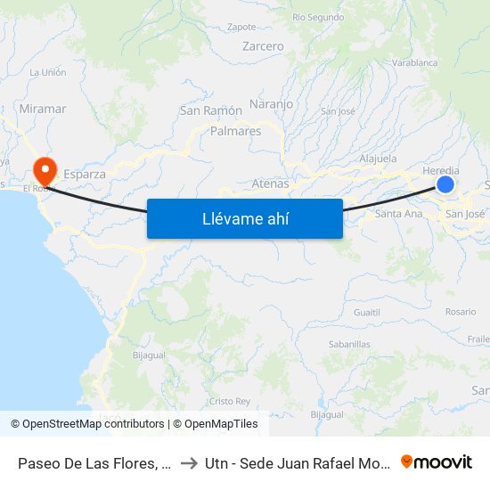 Paseo De Las Flores, Heredia to Utn - Sede Juan Rafael Mora Porras map