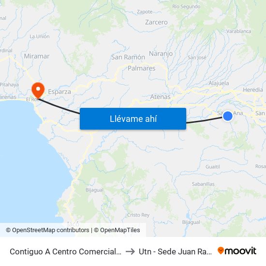 Contiguo A Centro Comercial Santa Ana Town Center to Utn - Sede Juan Rafael Mora Porras map