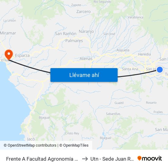 Frente A Facultad Agronomía Campus Ucr, Montes De Oca to Utn - Sede Juan Rafael Mora Porras map