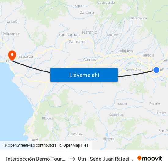 Intersección Barrio Tournon, San José to Utn - Sede Juan Rafael Mora Porras map