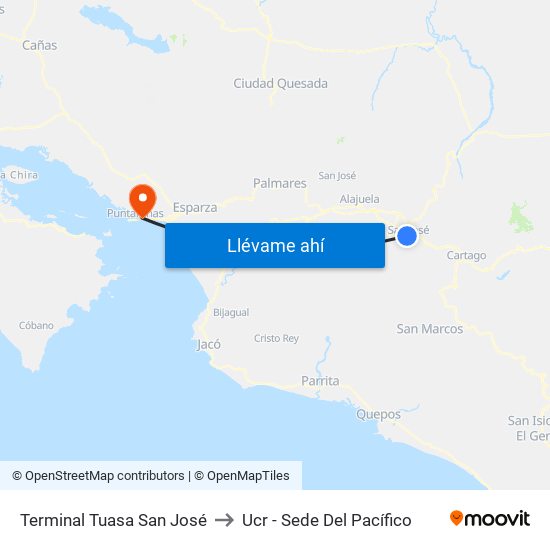 Terminal Tuasa San José to Ucr - Sede Del Pacífico map