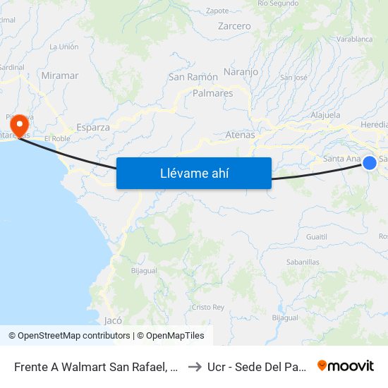 Frente A Walmart San Rafael, Escazú to Ucr - Sede Del Pacífico map