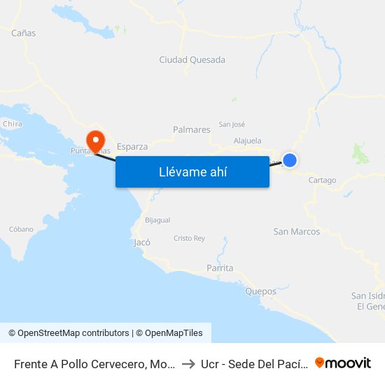 Frente A Pollo Cervecero, Moravia to Ucr - Sede Del Pacífico map