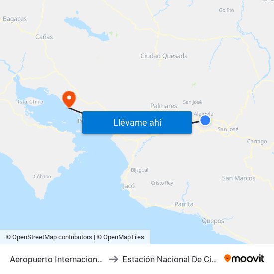Aeropuerto Internacional Juan Santamaría, Alajuela to Estación Nacional De Ciencias Marino Costeras - Una map