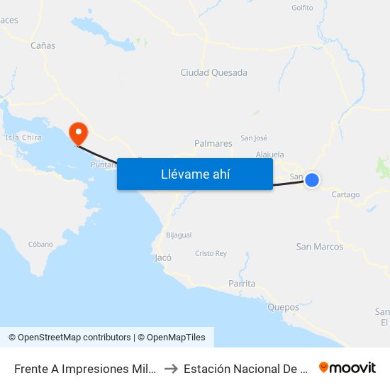 Frente A Impresiones Millenium, San Pedro Montes De Oca to Estación Nacional De Ciencias Marino Costeras - Una map