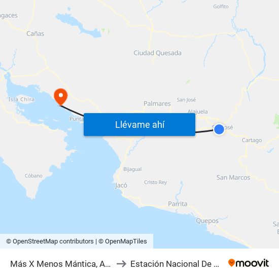 Más X Menos Mántica, Autopista General Cañas San José to Estación Nacional De Ciencias Marino Costeras - Una map