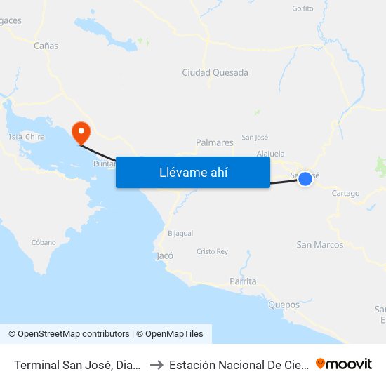 Terminal San José, Diagonal Plazoleta Tiradentes to Estación Nacional De Ciencias Marino Costeras - Una map