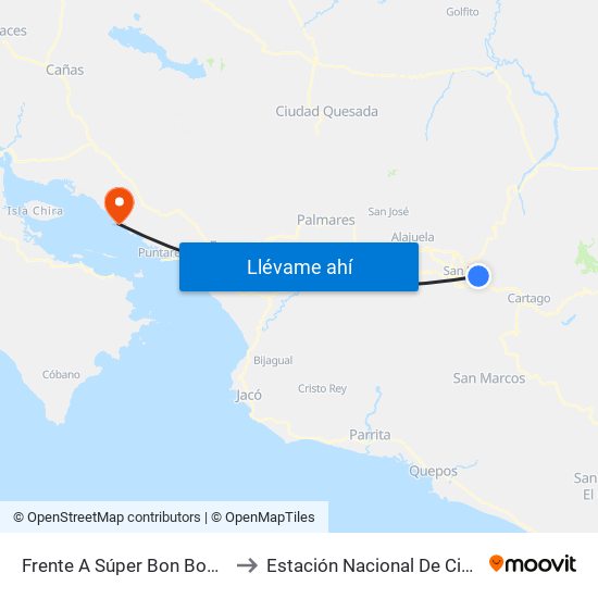 Frente A Súper Bon Bon, San Pedro Montes De Oca to Estación Nacional De Ciencias Marino Costeras - Una map