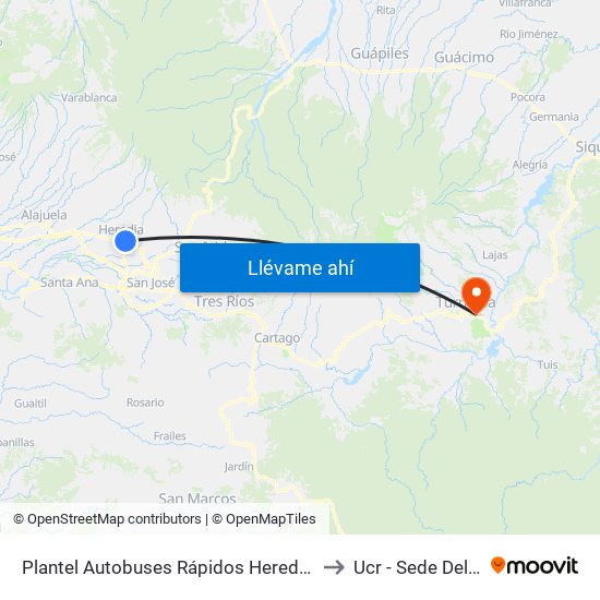 Plantel Autobuses Rápidos Heredianos, Pirro Heredia to Ucr - Sede Del Atlántico map