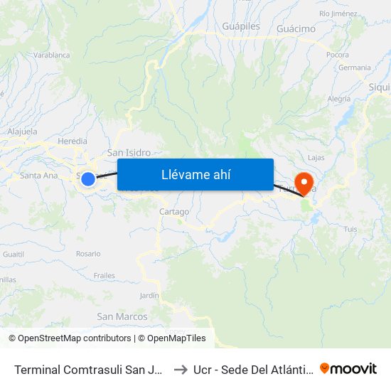 Terminal Comtrasuli San José to Ucr - Sede Del Atlántico map