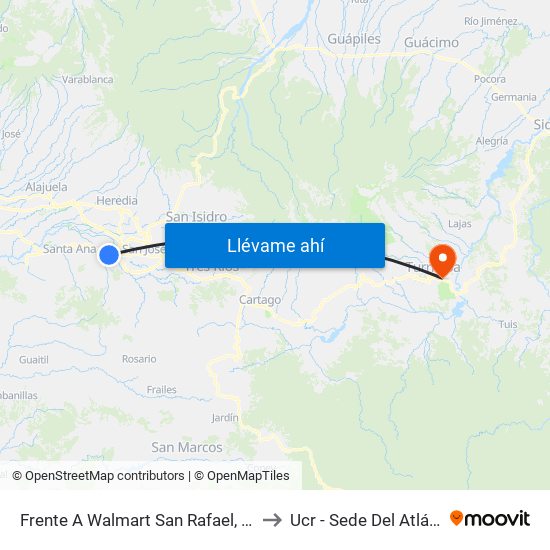 Frente A Walmart San Rafael, Escazú to Ucr - Sede Del Atlántico map