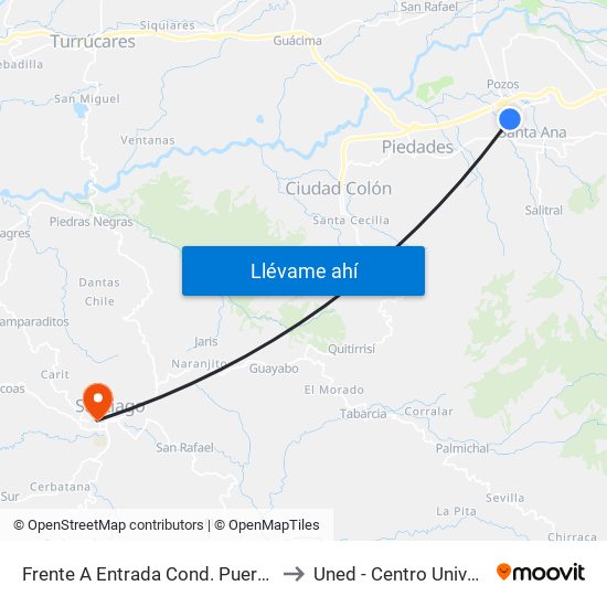 Frente A Entrada Cond. Puerta De Hierro, Santa Ana to Uned - Centro Universitario Puriscal map