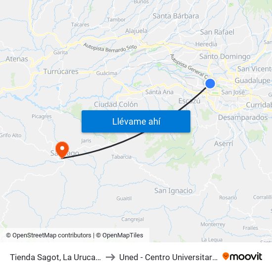 Tienda Sagot, La Uruca San José to Uned - Centro Universitario Puriscal map