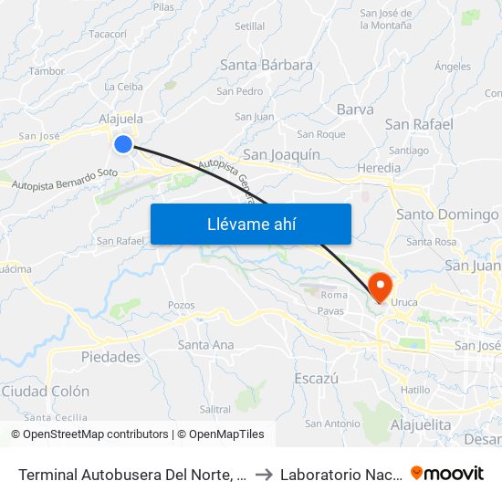 Terminal Autobusera Del Norte, Radial Francisco J. Orlich Alajuela to Laboratorio Nacional De Citologías map