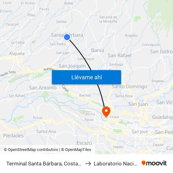 Terminal Santa Bárbara, Costado Sur Parque Santa Bárbara to Laboratorio Nacional De Citologías map