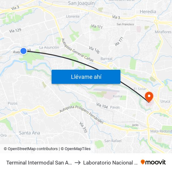 Terminal Intermodal San Antonio De Belén to Laboratorio Nacional De Citologías map