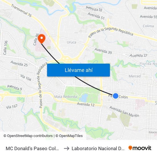 MC Donald's Paseo Colón, San José to Laboratorio Nacional De Citologías map