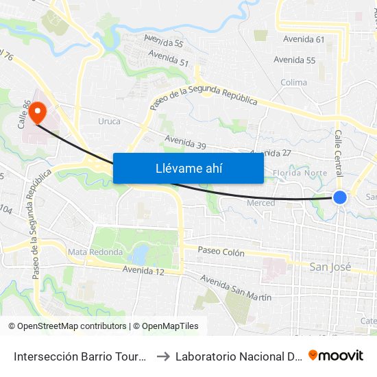 Intersección Barrio Tournon, San José to Laboratorio Nacional De Citologías map