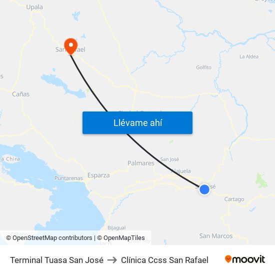 Terminal Tuasa San José to Clínica Ccss San Rafael map