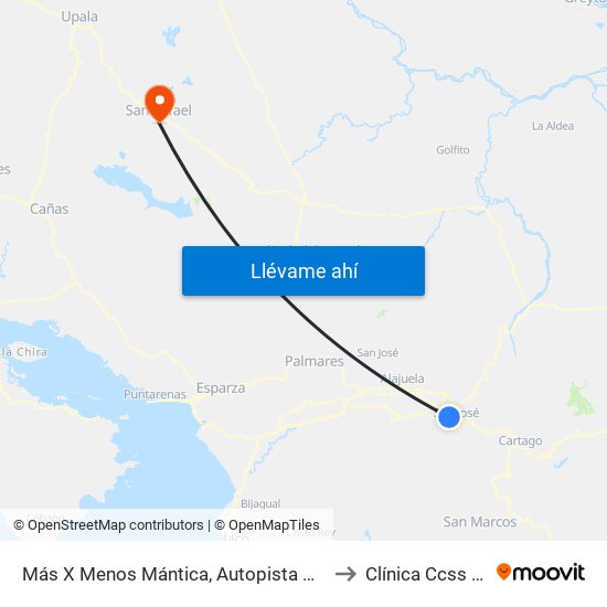 Más X Menos Mántica, Autopista General Cañas San José to Clínica Ccss San Rafael map