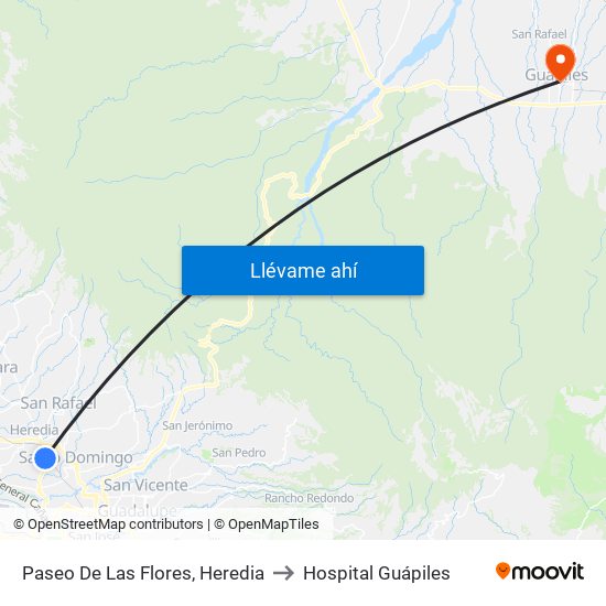 Paseo De Las Flores, Heredia to Hospital Guápiles map