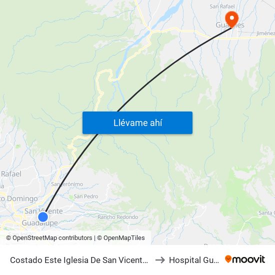 Costado Este Iglesia De San Vicente De Moravia to Hospital Guápiles map