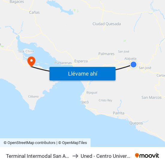 Terminal Intermodal San Antonio De Belén to Uned - Centro Universitario Jicaral map