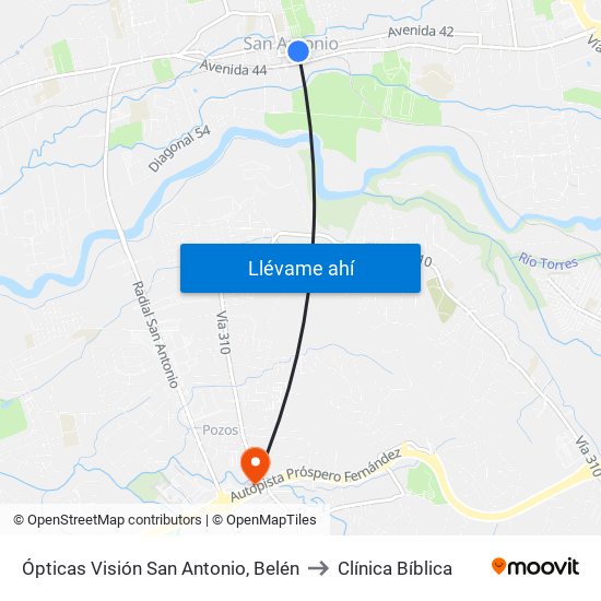 Ópticas Visión San Antonio, Belén to Clínica Bíblica map