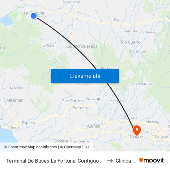 Terminal De Buses La Fortuna, Contiguo A Megasuper La Fortuna to Clínica Bíblica map