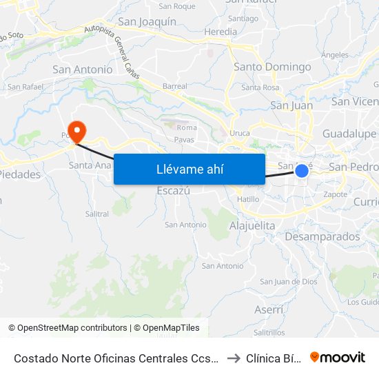 Costado Norte Oficinas Centrales Ccss, San José to Clínica Bíblica map