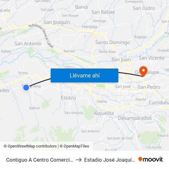 Contiguo A Centro Comercial Santa Ana Town Center to Estadio José Joaquín ""Coyella"" Fonseca map