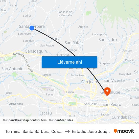 Terminal Santa Bárbara, Costado Sur Parque Santa Bárbara to Estadio José Joaquín ""Coyella"" Fonseca map