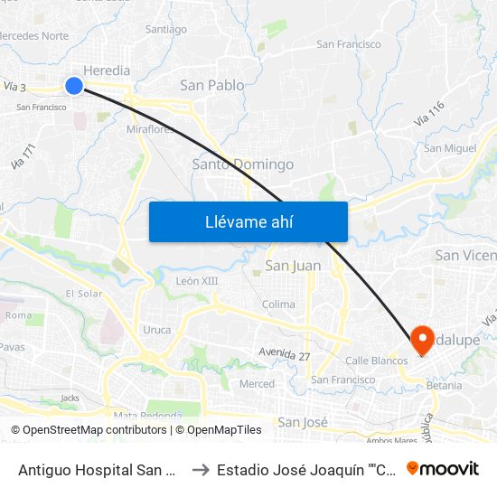 Antiguo Hospital San Vicente De Paul to Estadio José Joaquín ""Coyella"" Fonseca map