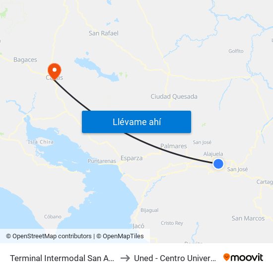 Terminal Intermodal San Antonio De Belén to Uned - Centro Universitario Cañas map