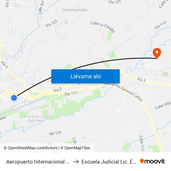 Aeropuerto Internacional Juan Santamaría, Alajuela to Escuela Judicial Lic. Édgar Cervantes Villalta map