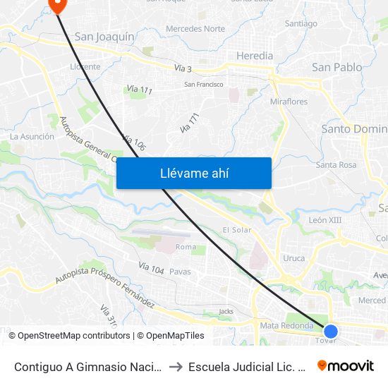 Contiguo A Gimnasio Nacional, Sabana Este San José to Escuela Judicial Lic. Édgar Cervantes Villalta map