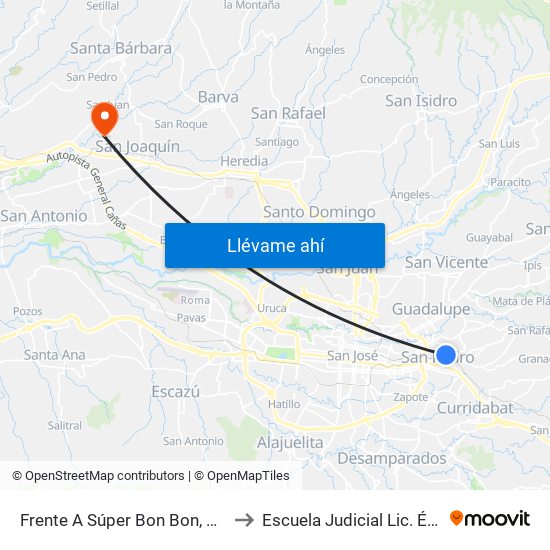 Frente A Súper Bon Bon, San Pedro Montes De Oca to Escuela Judicial Lic. Édgar Cervantes Villalta map