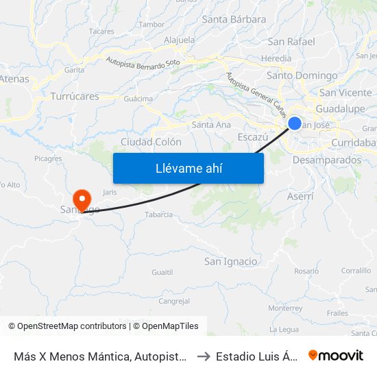 Más X Menos Mántica, Autopista General Cañas San José to Estadio Luis Ángel Calderón map