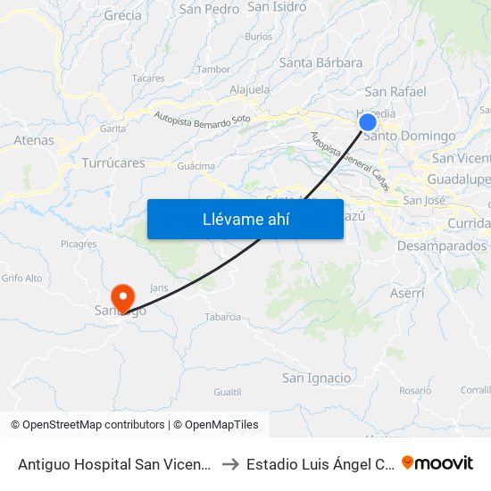 Antiguo Hospital San Vicente De Paul to Estadio Luis Ángel Calderón map
